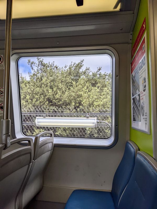 Photo of the inside of a BART train near San Francisco
