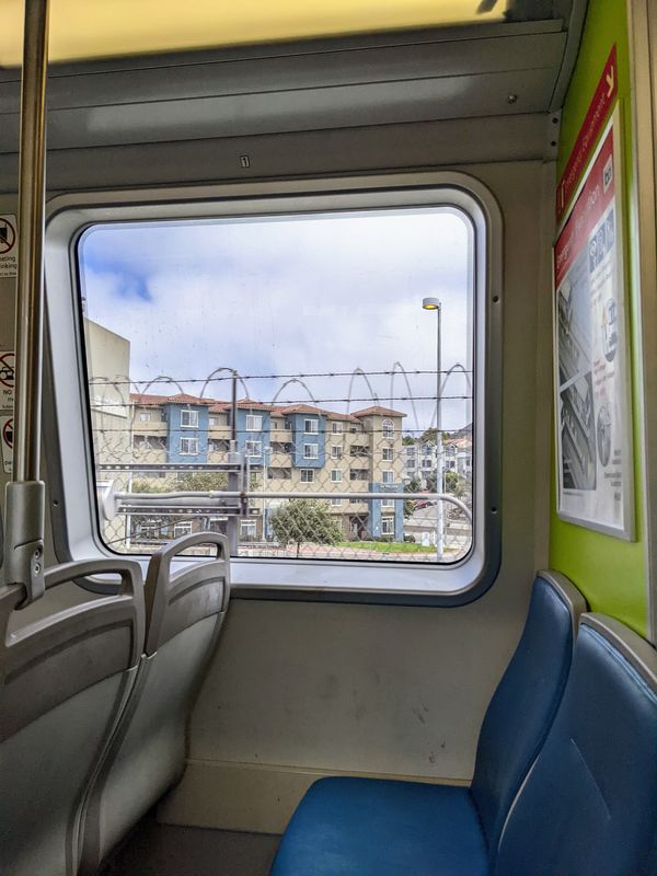 Photo of the inside of a BART train near San Francisco