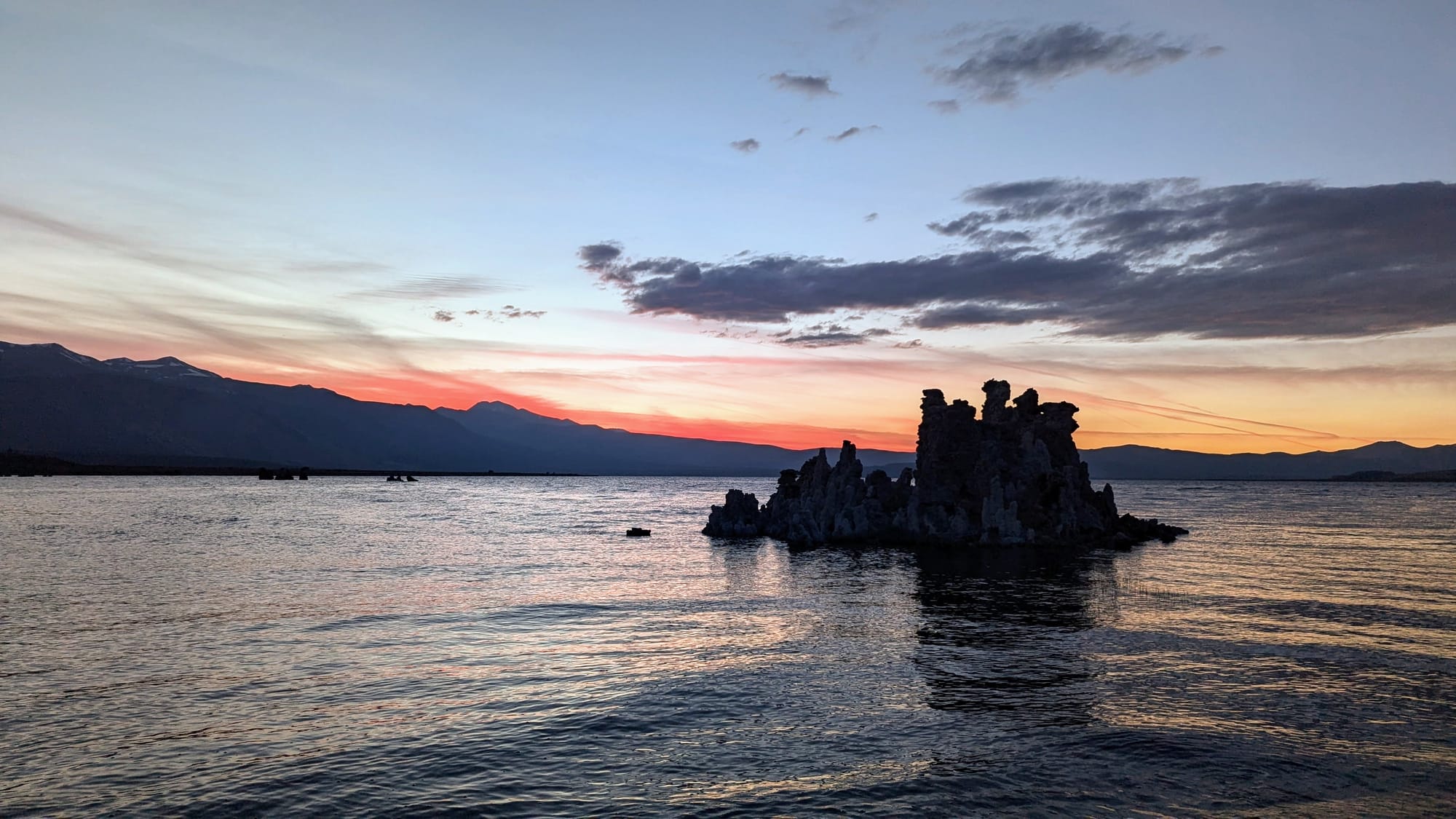 Rock towers at sunset at Mono Lake in California, the beach where the park rangers told night sky stories